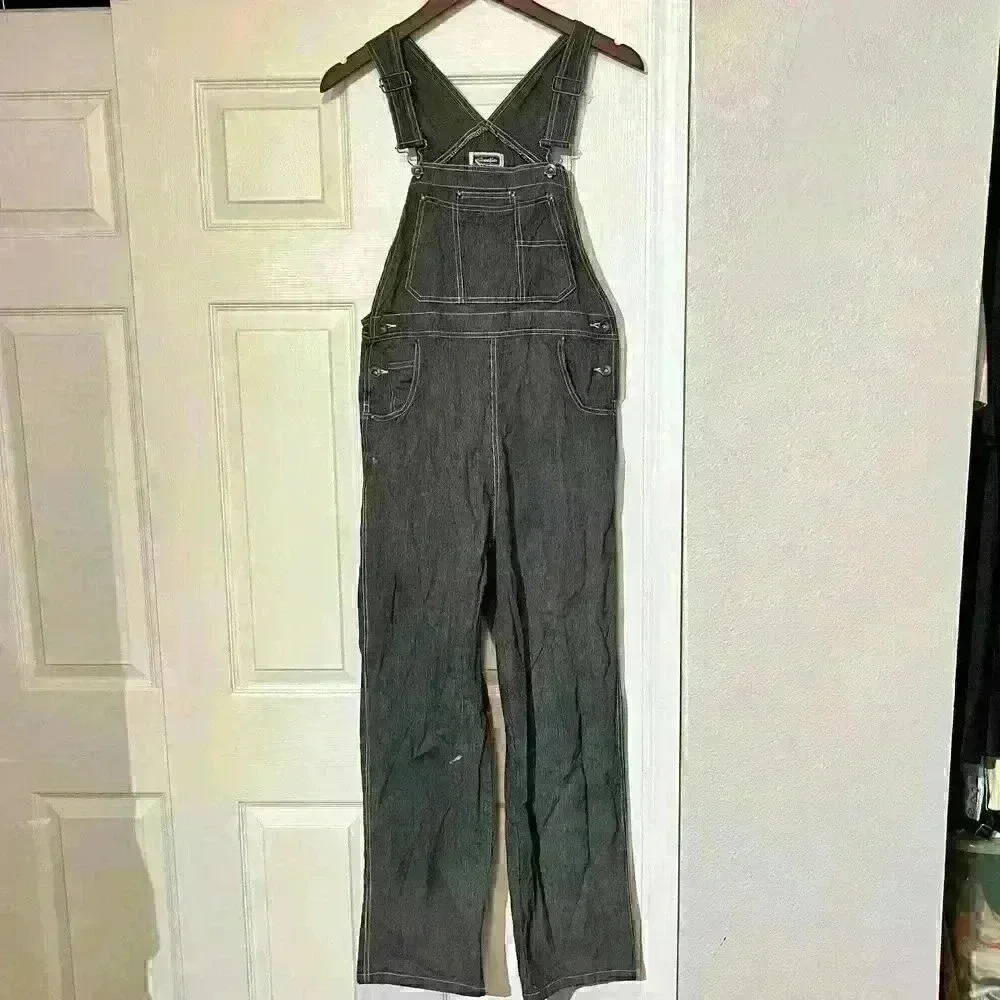 Vintage Xhilaration 90s Black Striped Baggy Wide Leg Overalls Womens Size Medium